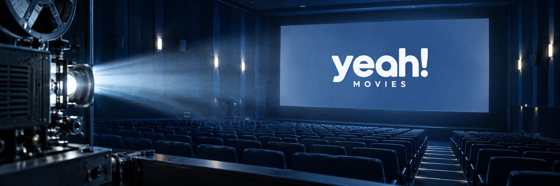 YeahMovies projected in white lettering across a blue cinema screen